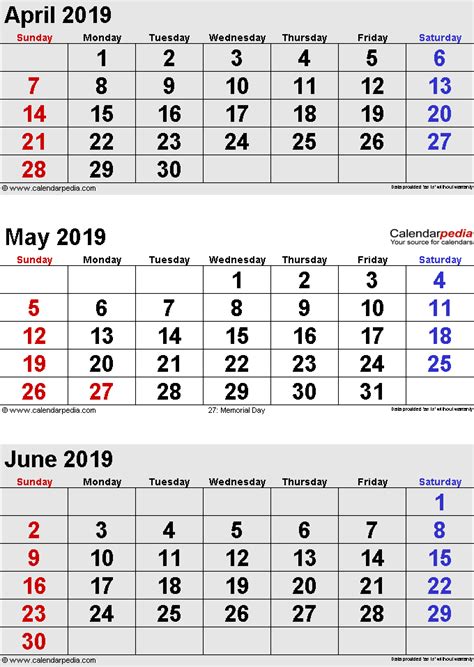 May 2019 Calendar Templates For Word Excel And Pdf