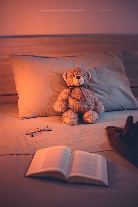 Cute Wool Teddy Bear Is Lying In The Bed Stock Image Image Of Hobby