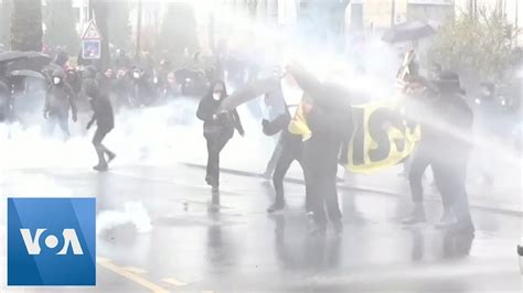 Water Cannons Tear Gas Fired At Pension Protesters In France YouTube