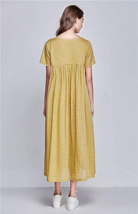 Yellow Linen Dress For Women Extravagant Flattering Loose Dress So