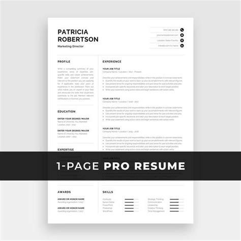1 page cv / cv template professional curriculum vitae minimalist cv template design ms word cover letter 1 2 and 3 page simple resume template instant download madison cv template cvtemplates co nz : Professional 1 Page Resume Template | Modern One Page CV ...
