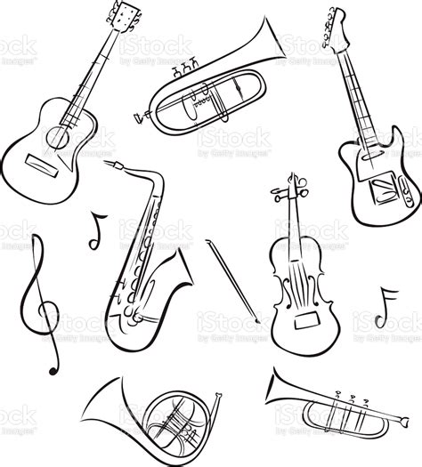 Line Drawn Vectors Of Musical Instruments Musical Instruments Drawing