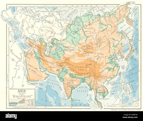 Asia Physical Elevation Mountains 1907 Antique Map Stock Photo Alamy