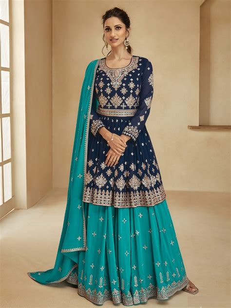 Real Georgette Embroidery Salwar Kameez Indian Dress C1022c Fabricoz Usa