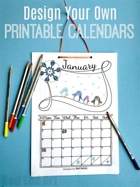 Free Cute Printable Calendar 2023 Red Ted Art Diy Calendar Template
