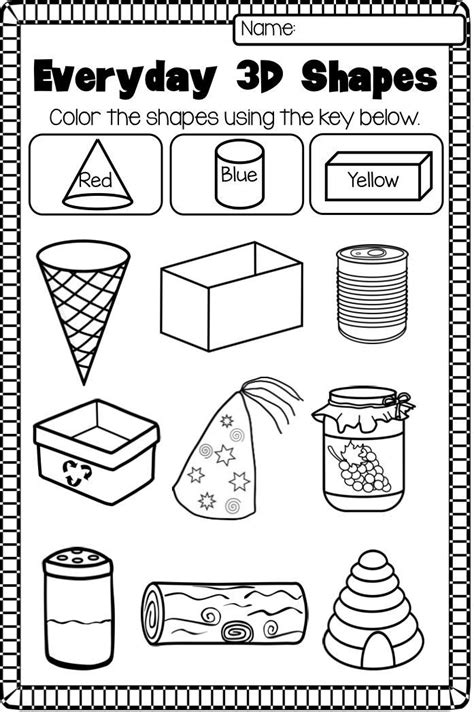 Solid Shapes Kindergarten Matching Worksheet