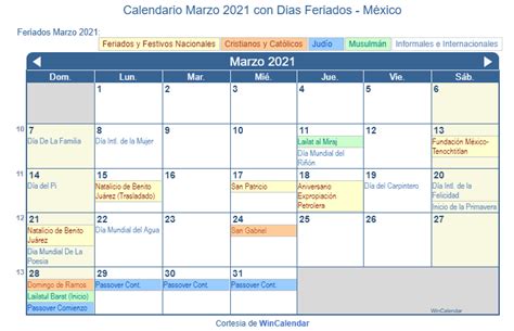 Calendario Marzo 2021 Para Imprimir México