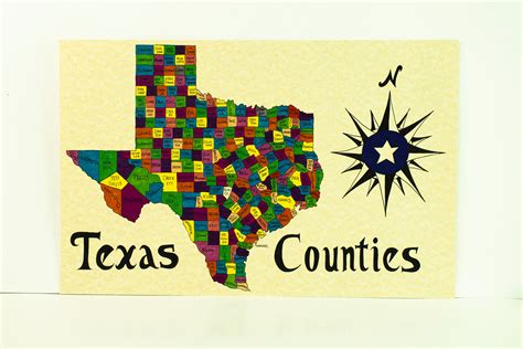 Texas Counties Map Etsy