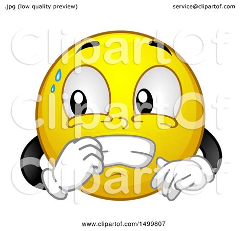 Clipart Of A Smiley Emoticon Emoji Nervously Biting His Nails Royalty