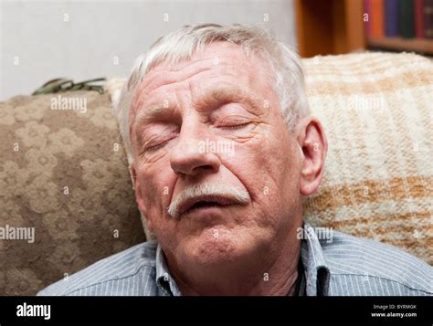 Senior Man Sleeping In A Chairsweden Stock Photo Alamy