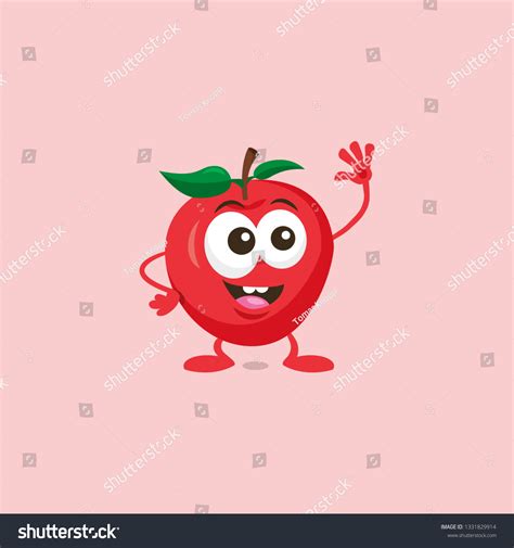 Illustration Cute Happy Red Apple Mascot Stock Vector Royalty Free