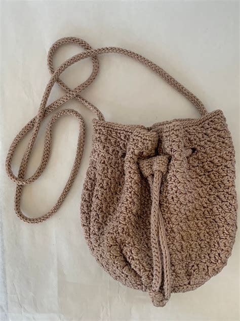 Vintage S The Sak Crochet Purse Nude Beige Silver Shimmer Festival Hippie Shoulder Bag