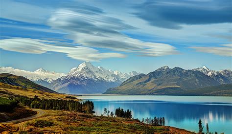 Tapety na pulpit Nowa Zelandia Pukaki Góry Natura Jezioro pejzaż