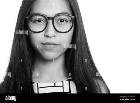 Face Of Young Asian Teenage Nerd Girl Wearing Eyeglasses Stock Photo