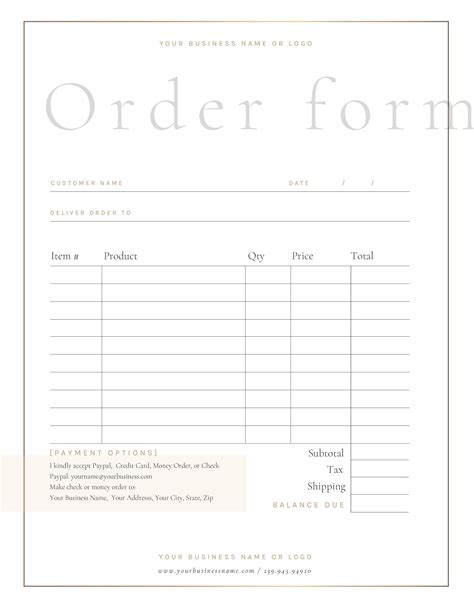 Order Form Template Retail Order Form Simple Invoice Custom Invoice