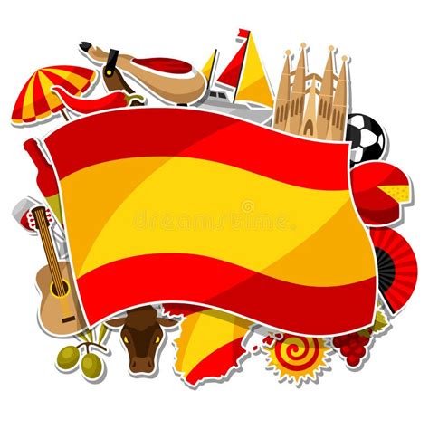 Ícones Da Etiqueta Da Espanha Ajustados Símbolos E Objetos Tradicionais