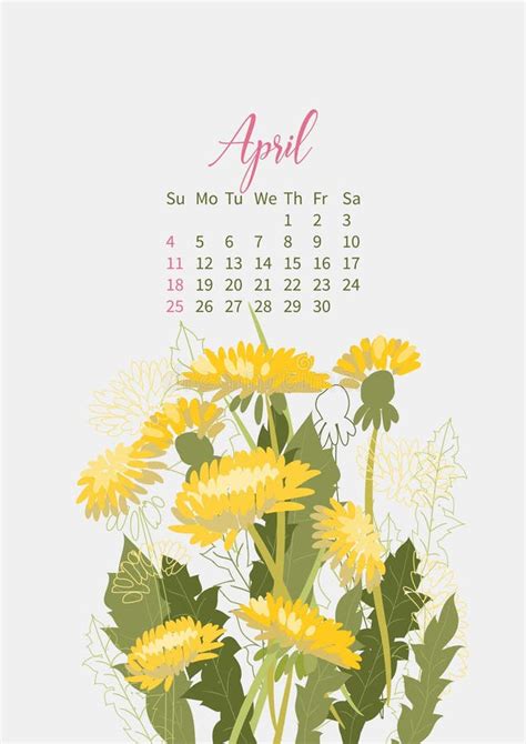 Calendar With Flowers And Watercolor Pink Blue Stain For 2021 Stock