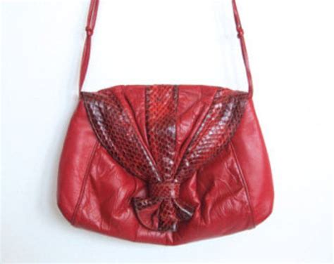 1980s Venetto Shoulder Bag Red Leather And Snakeskin Vintage 80s Glam