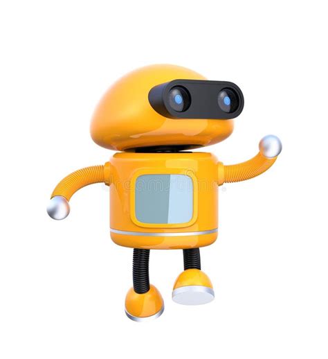 Orange Robot Holding A Blank Placard Isolated On White Background Stock