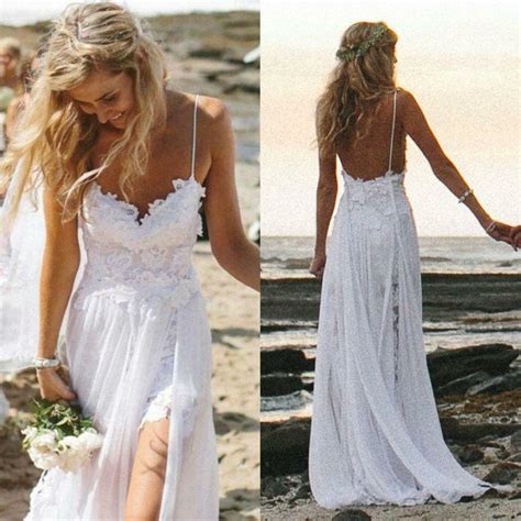 Sexy Fancy Beach Wedding Dresses Spaghetti Backless White