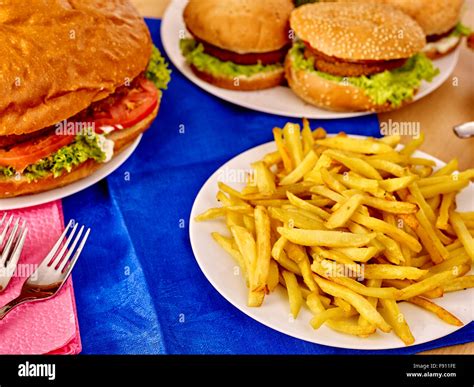 Hamburger And French Fries Stock Photo Alamy