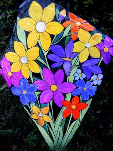 Hand Painting Garden Rocks Flowers And Fairies Rock Painting Flowers