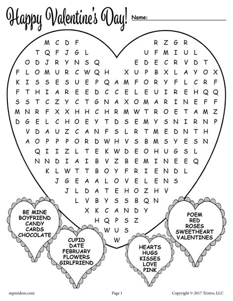 Printable Valentines Day Word Search Supplyme