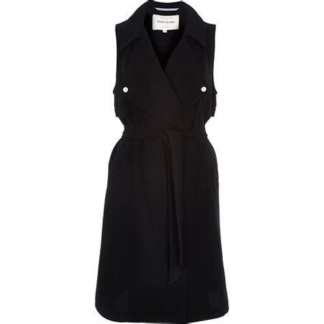 River Island Black Crepe Sleeveless Trench Jacket In Black Lyst
