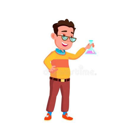 Genius Boy Making Chemical Laboratory Experiment Cartoon Vector Stock