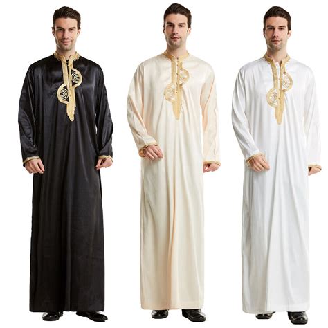 Saudi Thobe Men Galabeya Thoub Abaya Robe Dishdasha Arab Kaftan Muslim Clothing