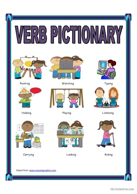 Verb Pictionary English Esl Worksheets Pdf And Doc