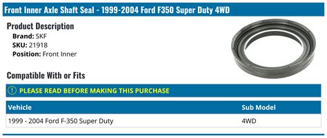 1999 2004 Ford F350 Super Duty Axle Shaft Seal Skf 21918 Front