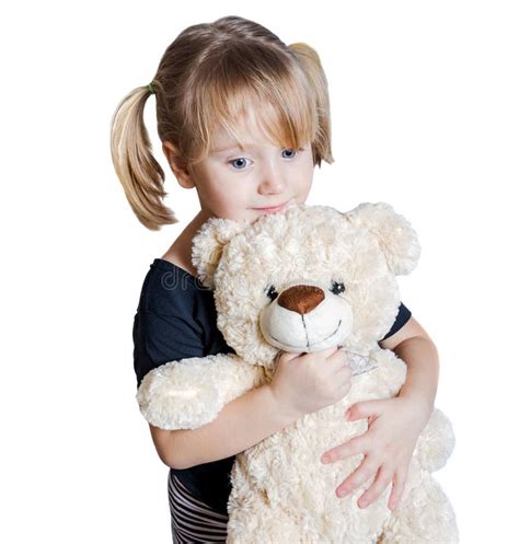 Little Girl Holding A Teddy Bear Stock Photo Image Of Bear Isolated
