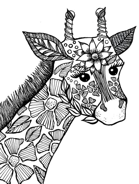 Giraffe Adult Coloring Book Page Giraffe Coloring Pages