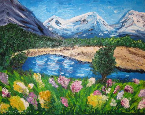 Mountain Spring Oil Finger Painting Painting By Gergana