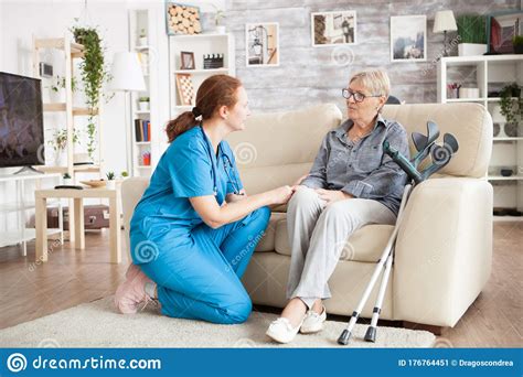 Granny Sitting On A Couch In A Nursing Home Stock Image Image Of