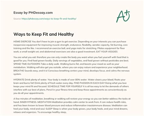 Ways To Keep Fit And Healthy 300 Words PHDessay
