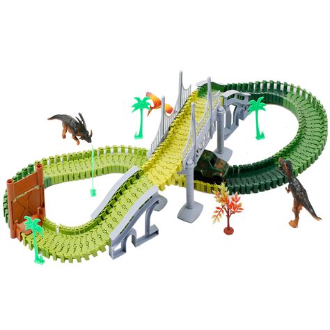 Dinosaur World Race Car Track Flexible Assembly 144 Piece Road Track