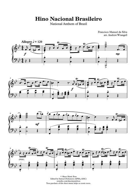 Francisco Manuel Da Silva Brazilian National Anthem Piano Sheet