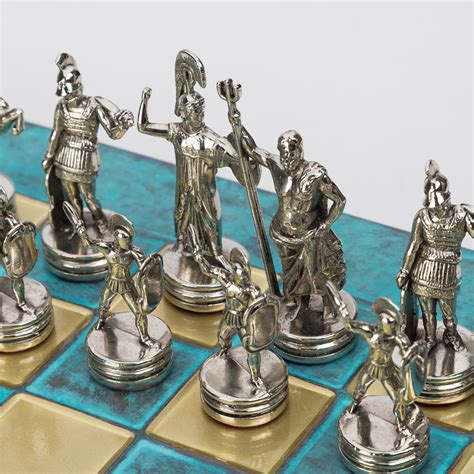 Manopoulos Greek Mythology Chess Set W Turq Board 36cm Peters Of