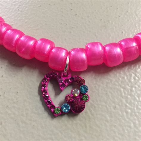 Pearlescent Pink Kandi Necklace Heart Charm Etsy