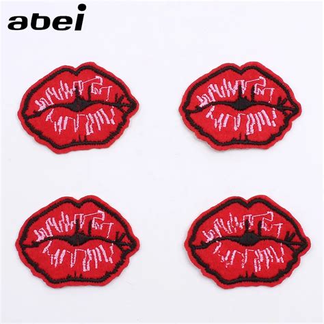 10pcs Cartoon Lips Patches Embroidery Iron On Mouth Stickers Garments