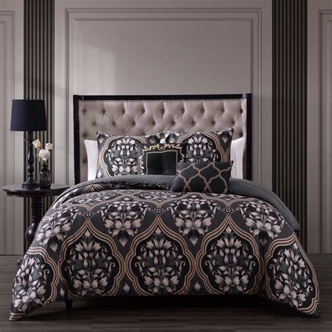 Five Queens Court Stefania Black 4 Piece Comforter Set Latest Bedding