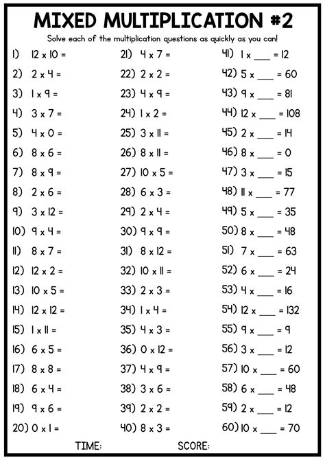 4 Worksheets For Students To Complete The Multiplication Number