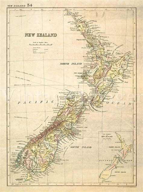 Antique New Zealand Map 1881 Old Map Of New Zealand Vintage New