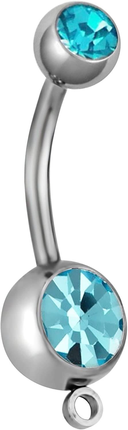 Surgical Steel Add A Charm Light Blue Double Jeweled Dangle Belly