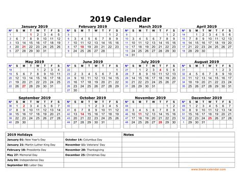 2019 Calendar With All Holidays Qualads