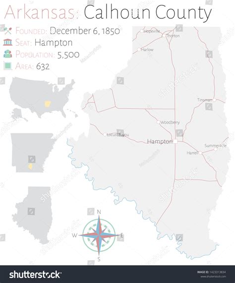 Large Detailed Map Calhoun County Arkansas Stock Vector Royalty Free