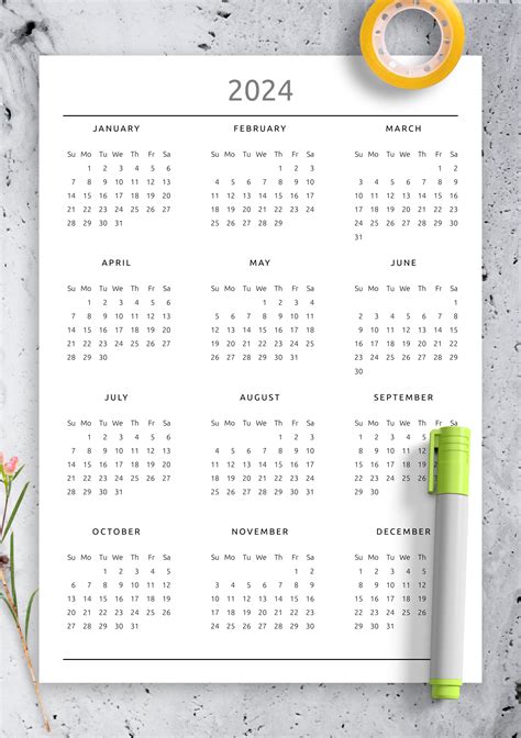 Yearly Calendar Free Printable