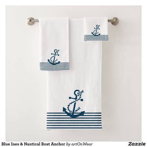 Blue Stripes And Nautical Boat Anchor Bath Towel Set Bath